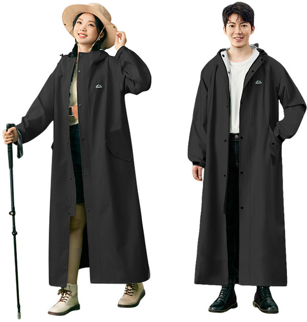 LINSHU 롱코트 등산 도보 패션 우비 다용도 루즈핏 순색 골프 방수레인코트