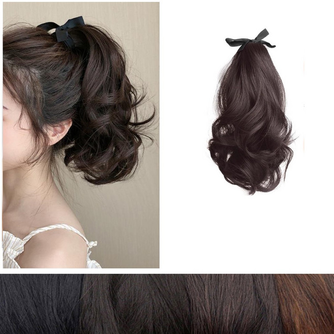 [피플앤제이] 짧은 웨이브 컬리 포니테일 가발 묶음머리(끈묶음형), 1개, 블론드브라운