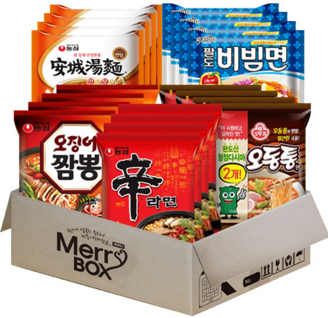 봉지라면세트 5종 20개(신라면4+안성탕면4+오징어짬뽕4+오동통면4+팔도비빔면4), 1세트