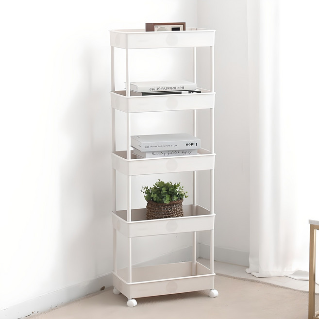 올리빙 심플 이동식 수납 선반 트롤리 5단, 크림 화이트, 1개