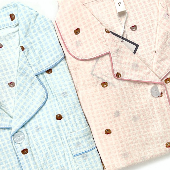 제이지몰 커플 여름 잠옷 엠보 지지미 반팔 파자마 세트