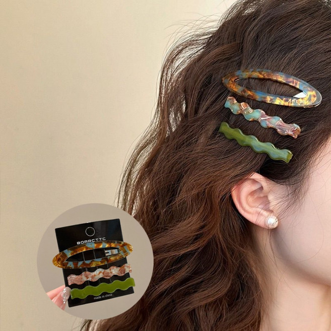 [3개세트]고급 프랑스 셀룰로오스 앞머리 롱 집게핀 일자 헤어핀