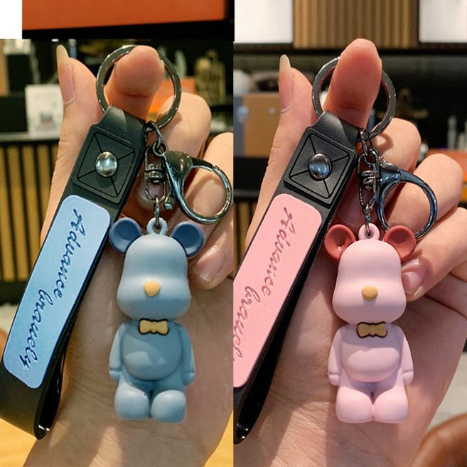 올리브파티 곰돌이 심플 베어 키링 열쇠고리, 2세트, 블루+핑크