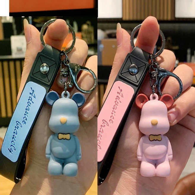 올리브파티 곰돌이 심플 베어 키링 열쇠고리, 1세트, 블루+핑크 - 쿠팡