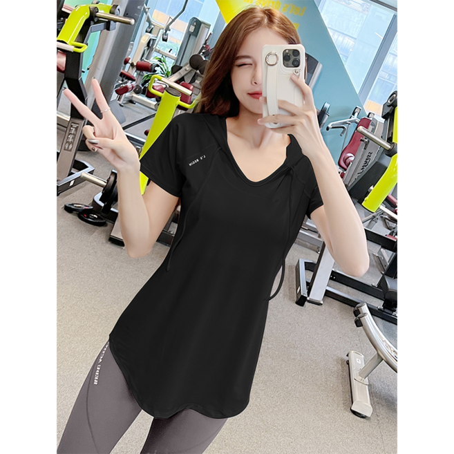 Neirny 여성 여름 롱반팔 티셔츠 냉장고 후드 스포츠 얇은 아이스 통기성 흡한 데일리 러닝 요가복 헬스복 요가 아우터 상의