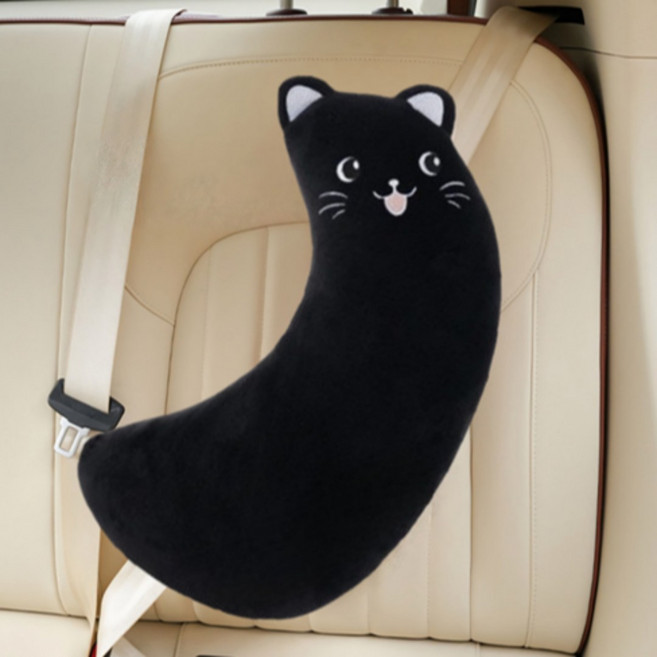베키노우 어린이 주니어 차량용 안전벨트 쿠션 인형, 1개, 블랙 고양이