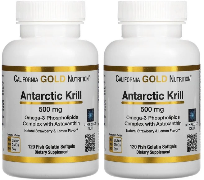 [1+1] CGN 캘리포니아골드뉴트리션 남극 크릴 오일 500mg 120 정 아스타잔틴 오메가3 DHA EPA 도코사헥사엔산 에이코사펜타엔산 RIMFROST, 2개, 기본, 120정 - 쿠팡