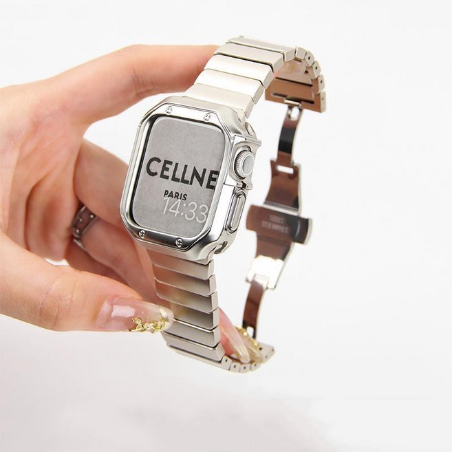經典款不鏽鋼錶帶 適用 Apple Watch, 一株鋼錶帶送鎧甲殼-星光色,49mm-Ultra1/2/3, 1個