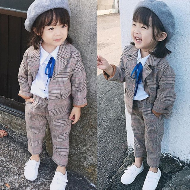 루나버블 체크 브라운 투피스 정장 세트 7호-15호 아동 여아 남아 어린이 주니어 초등학생 결혼식 양복