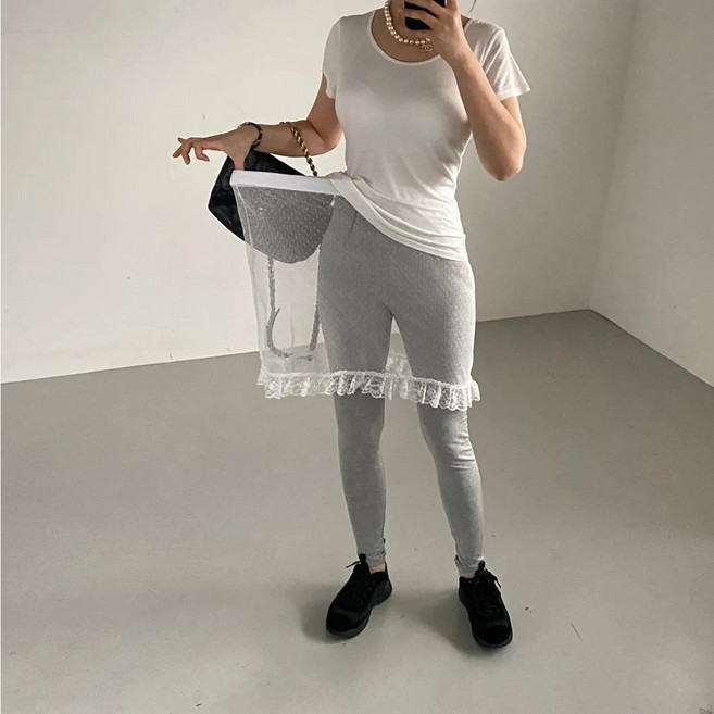 빅걸스토리 빅사이즈 밴딩 레이어드 레이스 미니 스커트