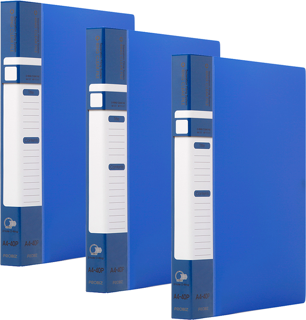 프로비즈 3공 O링 클리어파일 바인더화일 40매, 3개, 블루