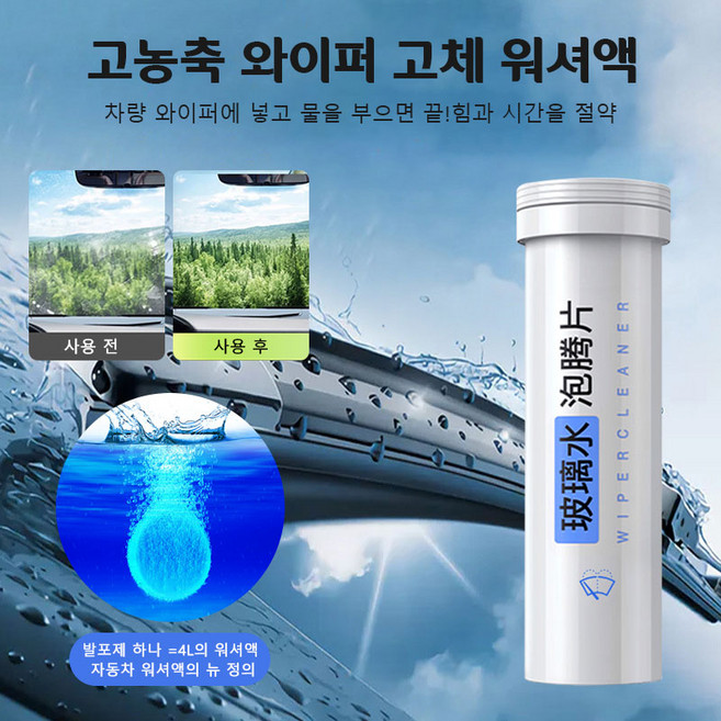 1+1 고농축 와이퍼 고체 워셔액 워셔액 만드는 워셔코인 고체형 자동차 워셔액 앞유리 세정제, 워셔액 만드는-15개세트, 6개