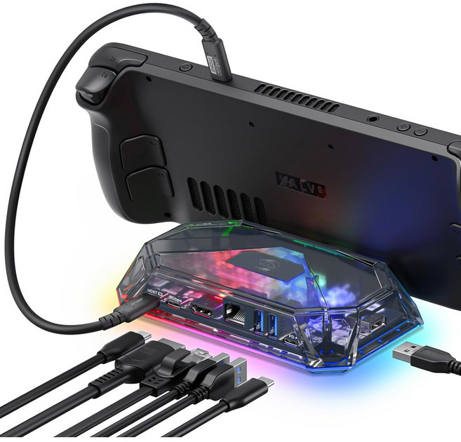 스팀 데크용 RGB 밸브 120HZ HD IN 도크 스테이션 데크 4K 도킹 액세서리, 8 in 1 Crystal