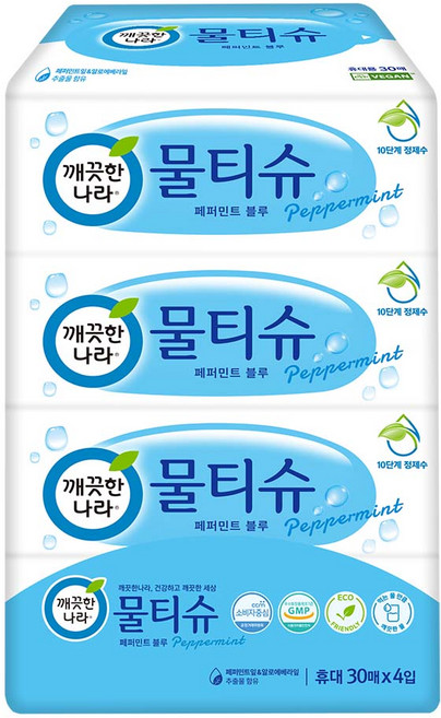 깨끗한나라 페퍼민트 물티슈, 30개입, 4개