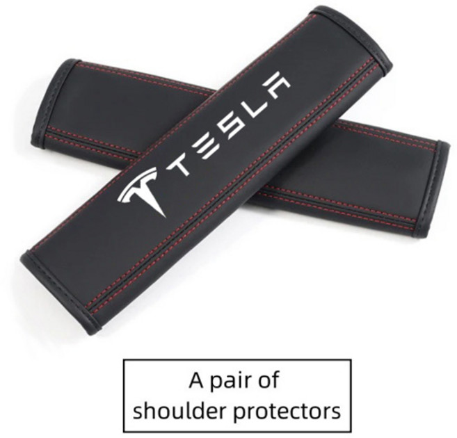 LED전구 가죽 자동차 머리 받침 목 베개 어깨 패드 Tesla Model 3 모델 S X 모델 Y Roadster SpaceX 용 인테리어, [03] 2Pcs-Tesla
