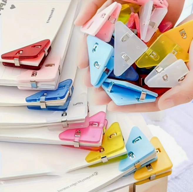 귀여운 다기능 문서 정리 플라스틱 모서리 삼각 클립 안전한 고정력 사무용 집게 10p, 10개, 핑크2P+블루2P+노랑2P+화이트2P+레드2P