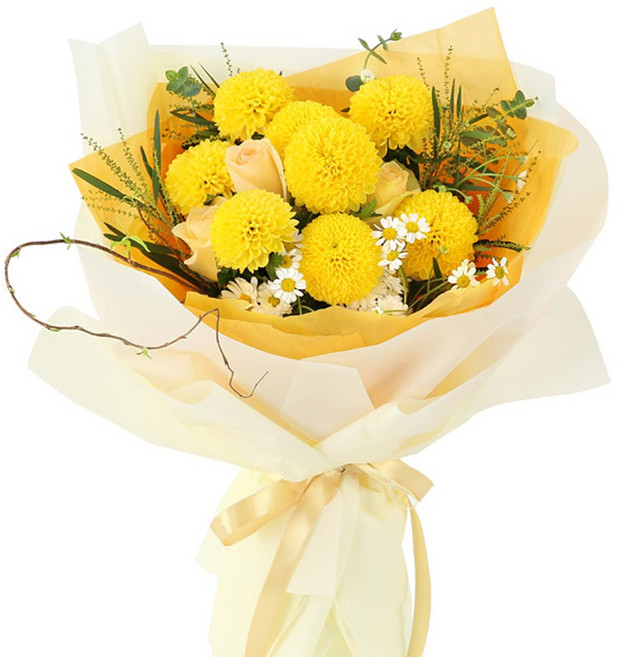 (오늘도착) 99플라워 예쁜 꽃다발 "햇살 퐁퐁" 비비드 옐로우 퐁퐁국화 (대형 ST-C614 - 졸업 프로포즈 발표회 입학 당일꽃배달 전국당일배송 생화