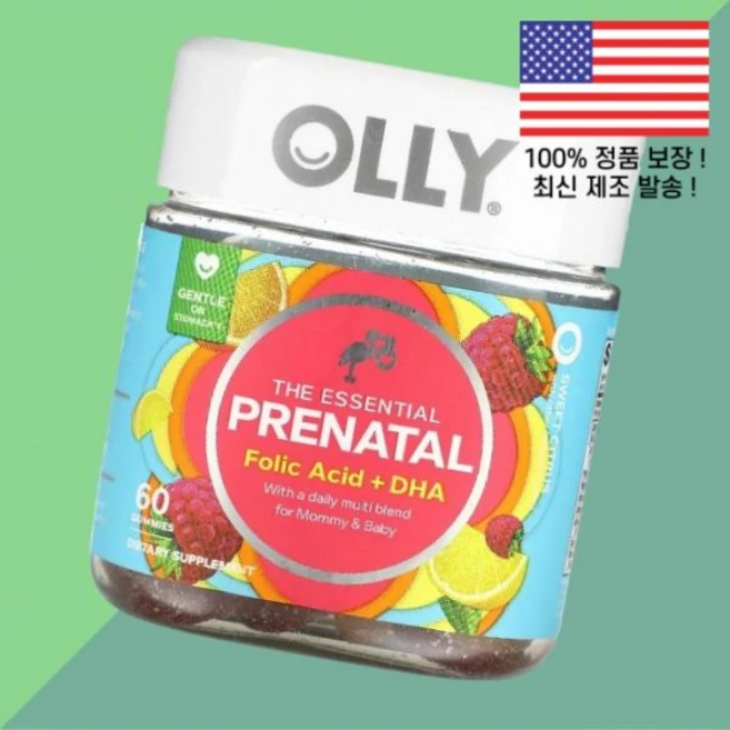 올리 더 에센셜 프리네이탈 엽산 폴레이트 폴릭 애씨드 DHA 달콤한 시트러스 젤리 구미 60정 The Essential Prenatal Folic Acid Sweet Citru, 올리 더 에센셜 태아 엽산 폴레이트 폴릭 애씨드 DHA, 1 - 쿠팡