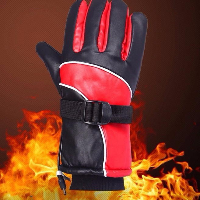 방한 발열장갑 오토바이 온열 발열 라이딩 장갑 자전거 스키 바이크 열선 겨울 + 보조 배터리 세트, PU 원단, 레드