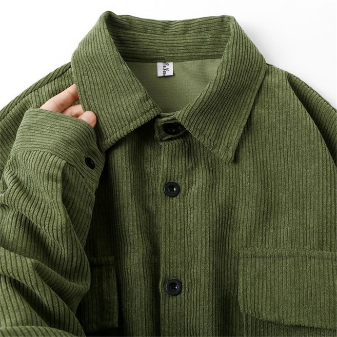 Vezri 남녀 공용 캐주얼 코듀로이 셔츠 가을 봄 베이직 롱 슬리브 셔츠