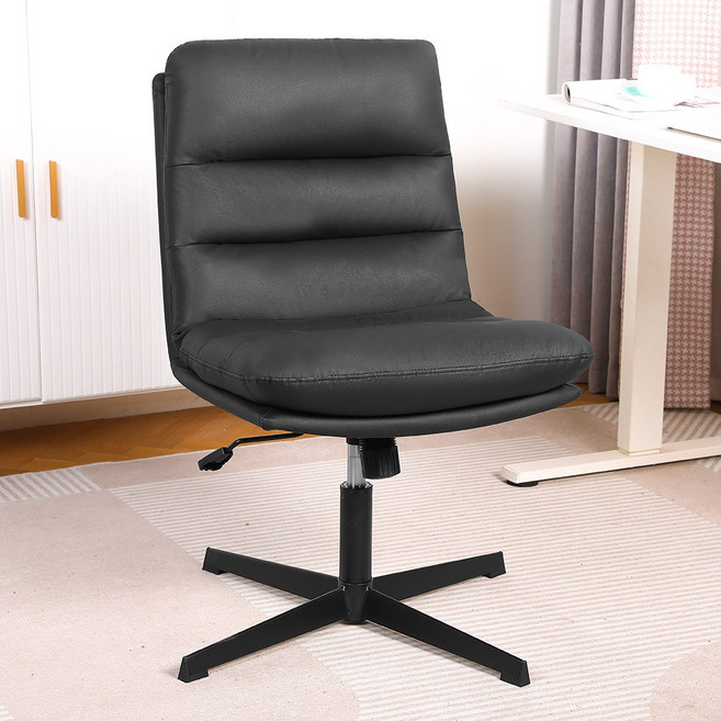 SeekFun 컴퓨터 의자 사무용 화장대 높낮이조절 학생 공부 책상의자 사무실 가죽 인테리어 고정 체어, 블랙/Black