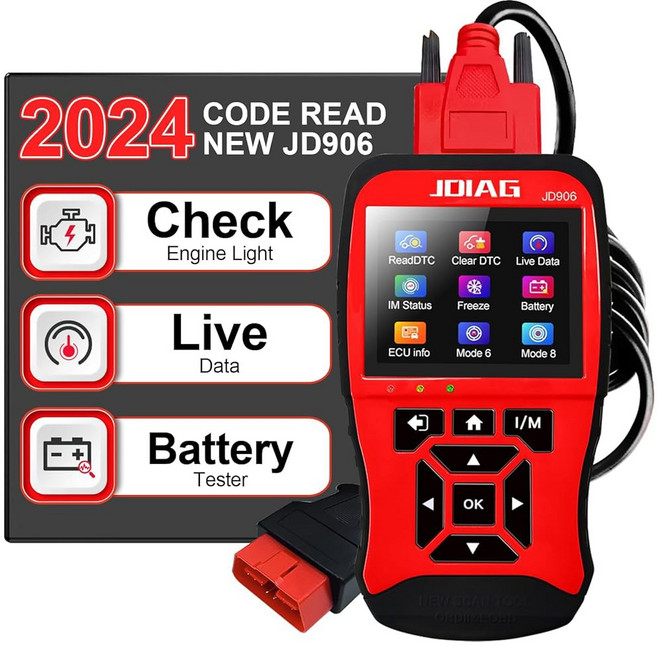 Topdiag JD906 OBD2 스캐너: 체크 엔진 스캔 코드 라이트 모드 6 자동차 I/M 데이터 및 배터리 도구 준비 8 리더기 라이브 2024 진단 - 테스터, 1개