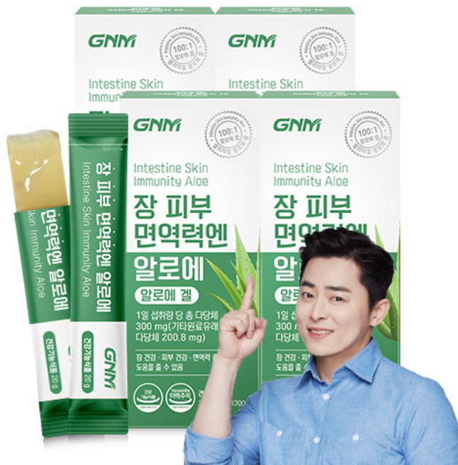 GNM 장 피부 면역력엔 알로에 / 먹는 알로에겔 이뮨 젤리스틱 장건강 피부건강 면역력증진, 300g, 4개