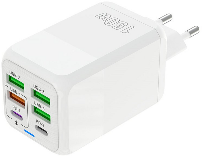 4USB+2PD 6in1 고속충전기 150W, 1개, 흰색