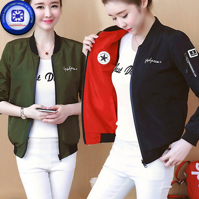 더세븐스레더 여성 봄가을 STAR 패치 2WAY 양면 블루종 점퍼 항공점퍼 바람막이 블루종 국내배송