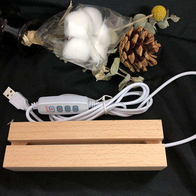 LED實木長條小夜燈/發光底座 (暖光 USB充電), 三色調光,長150mm通槽款(槽寬5.2mm)