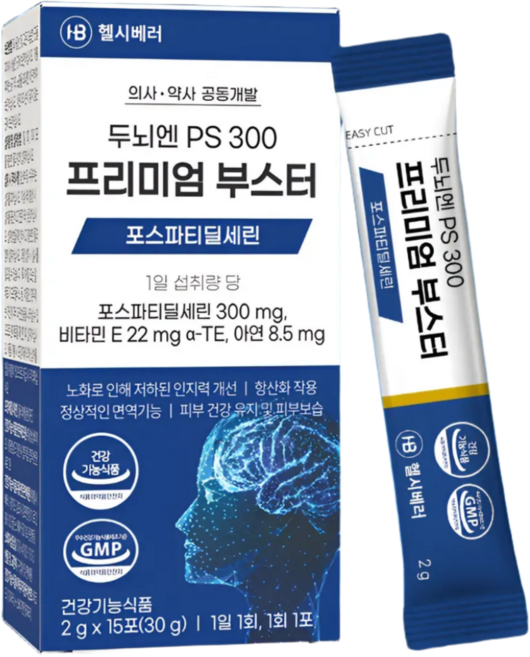 포스파티딜세린 뇌 영양제 두뇌엔 PS 300 프리미엄 부스터 인지력 기억력 개선 고함량 식약처인증 건강기능식품 아연 비타민E 함유 의사약사공동개발 헬시베러 인절미맛 30g, 4개, 15회분