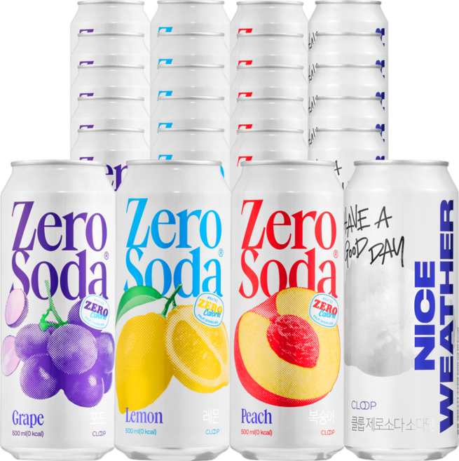 클룹 제로소다 500ml 24개입 세트 (포도+레몬+복숭아+소다)