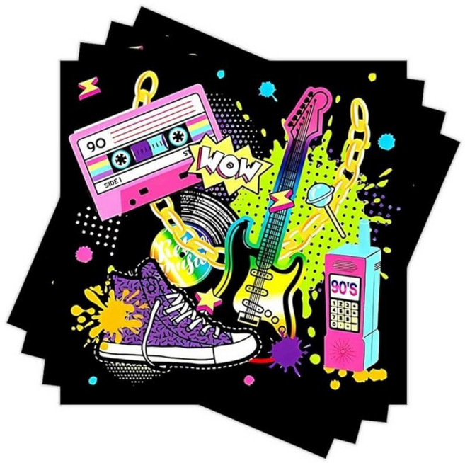 Paper Napkins Disposable 60Pcs Decorative 90s 레트로풍 프린팅디자인ed Dinner for Throwback Party Hip Hop B, 3.60PCS