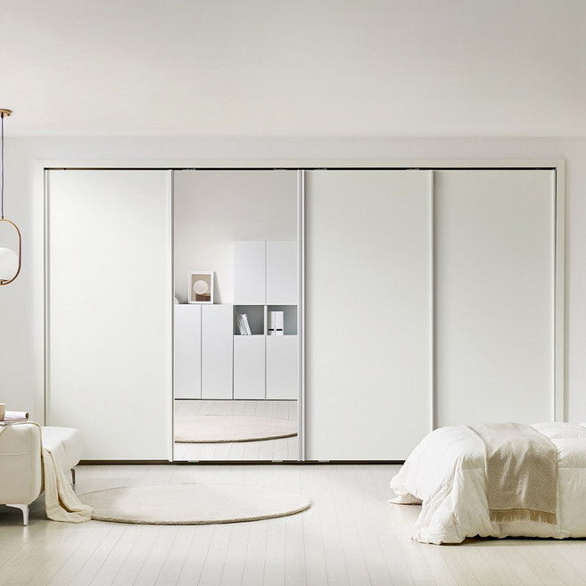 보루네오 은경도어 슬라이딩 붙박이장 거울 240~390cm 10자 E0등급, 크림화이트