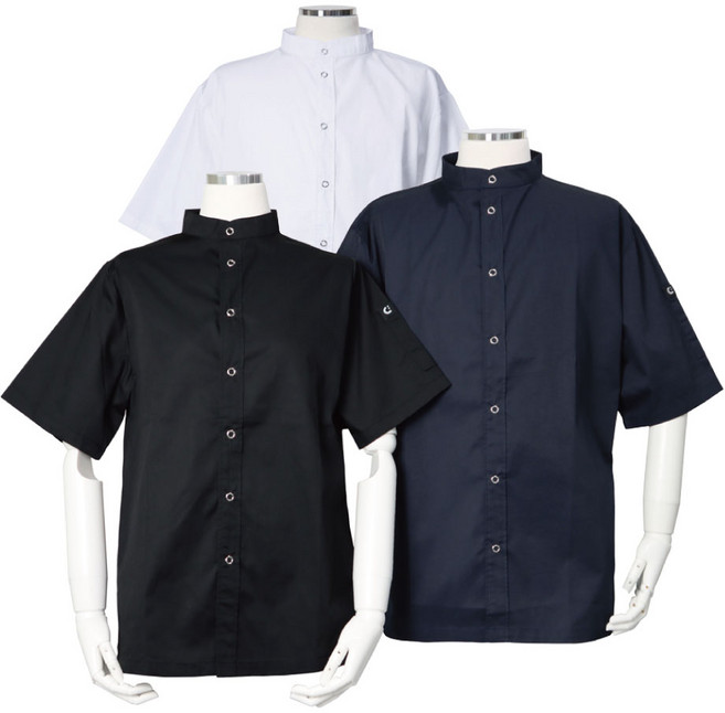 반팔 스탠딩 카라 스냅 단추 베이직 조리복