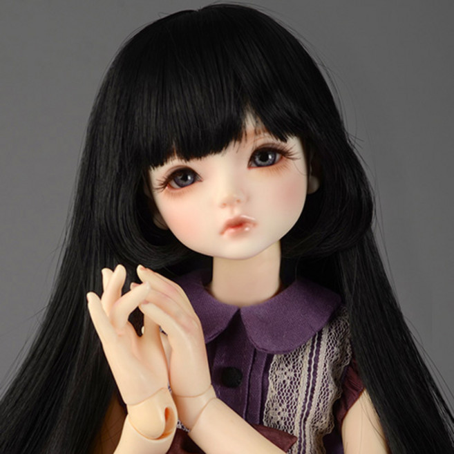 돌모아 구체관절인형 가발 MSD 42cm 롱 히메컷 컬링 헤어 블랙 (7-8) DC Curl Wig (Black), 1개