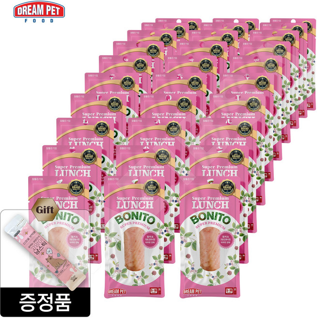 드림펫푸드 런치보니또 핑크 + 젠틀프라이스 신장 냥스틱, 20g, 30개, 가츠오부시