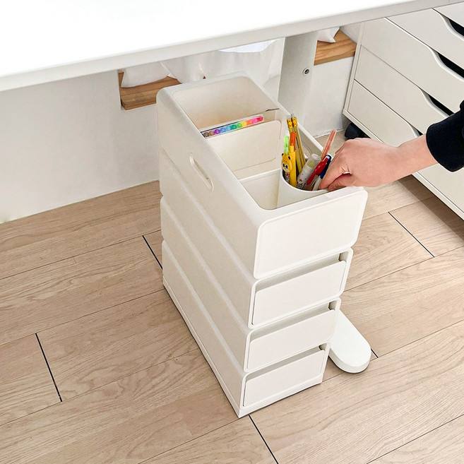 수플레 모듈형 서랍장 CCCC형 미니서랍장 틈새서랍장 슬림서랍장 폭좁은 서랍장, 4단, 칸막이혼합 수납형(바퀴선반 포함)