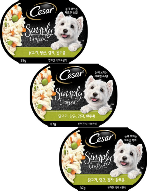 시저 강아지 심플리 크래프티드 습식사료, 닭, 37g, 3개