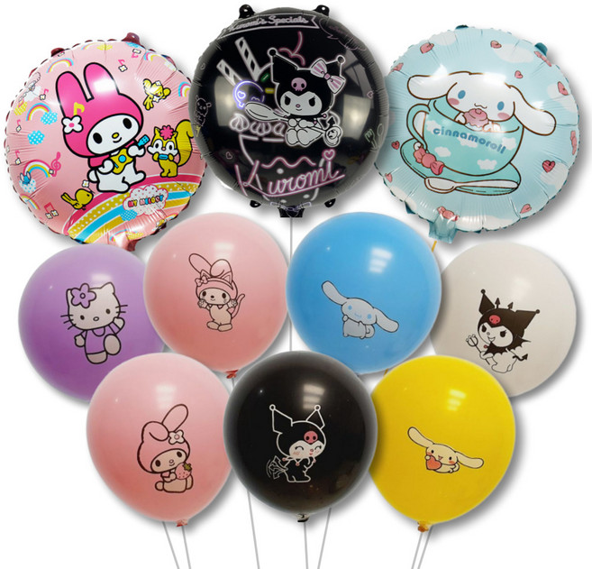 스마일파티 산리오 풍선 마이멜로디 쿠로미 시나모롤 고무풍선, 10p, 산리오원형3종+고무풍선7종