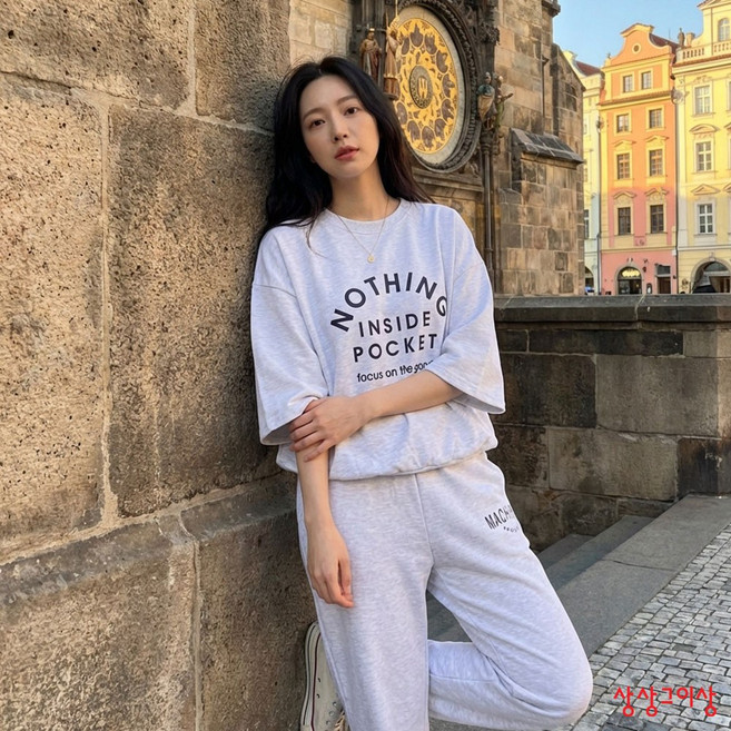 상상그이상 여성용 국내제작 낫띵 세트 특양면 얇은 맨투맨 조거팬츠 상하세트 데일리 츄리닝 마실룩