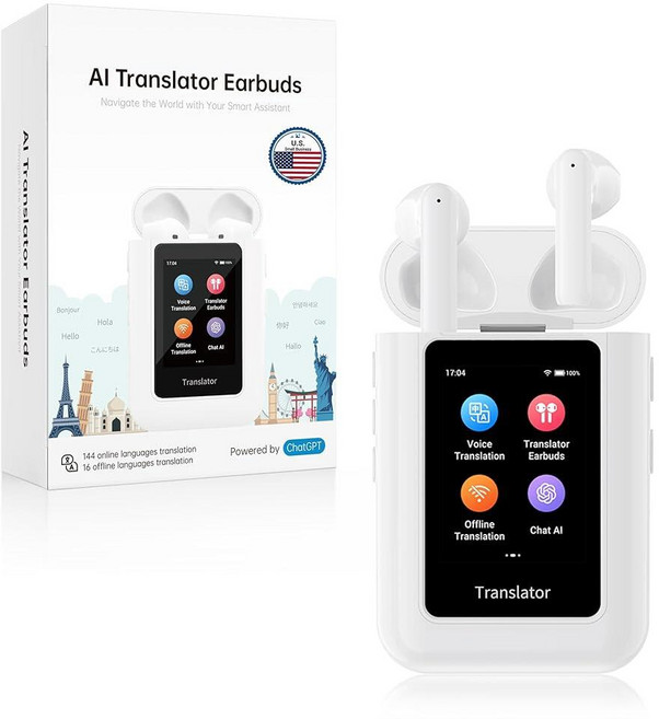 ANFIER A8 AI 번역 이어버드 실시간 ChatGPT 144개 언어의 언어 장치 오프라인 헤드폰 앱 필요 없음 비즈니스 회의용 스페인어 Traductor (화이트), ANFIER A8 AI 번역 이어버드 실시간 ChatG