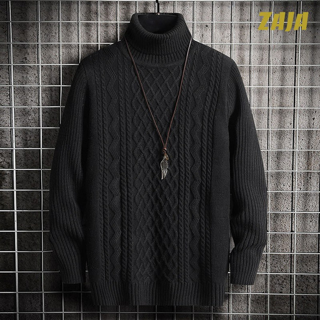 ZAJA 남성 목폴라 니트 슬림 풀오버 터틀넥 긴팔 스웨터