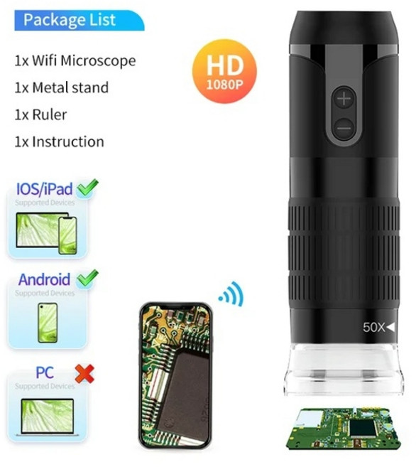 스마트폰 무선현미경 두피 생물 실체 현미경 X1000배율, 1개, 1080P 와이파이