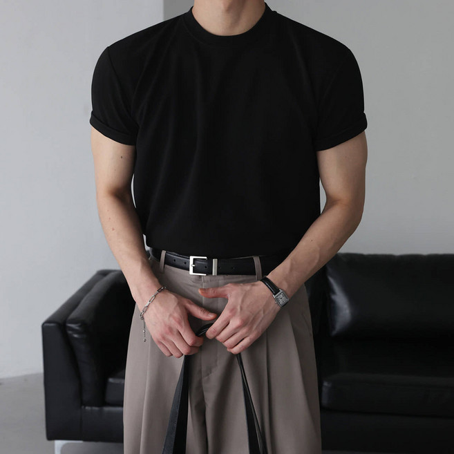 베이직바이블 남자 머슬핏 헬스 운동 반팔티 부드러운 무지 라운드 기능성 짐웨어 슬림 남성