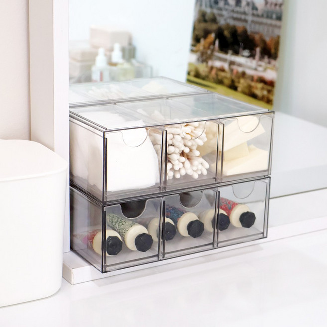 이지유 서랍식 미니 3칸 정리함 욕실장 화장대 칸막이 서랍형 다용도 수납함, 투명, 1개
