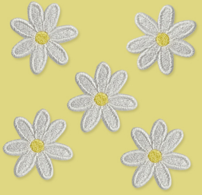 다리미로 붙이는 화이트 플라워 미니 열접착 자수 꽃 와펜 3.9 x 3.8cm