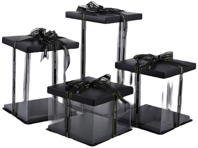 透明蛋糕盒 食品級材質 蛋糕甜點包裝盒, 1個, 4吋黑底黑蓋