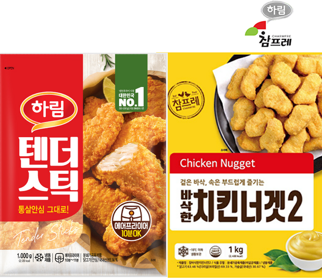 하림-텐더스틱1kg 참프레-바삭한 치킨너겟(2) 1kg, 1개