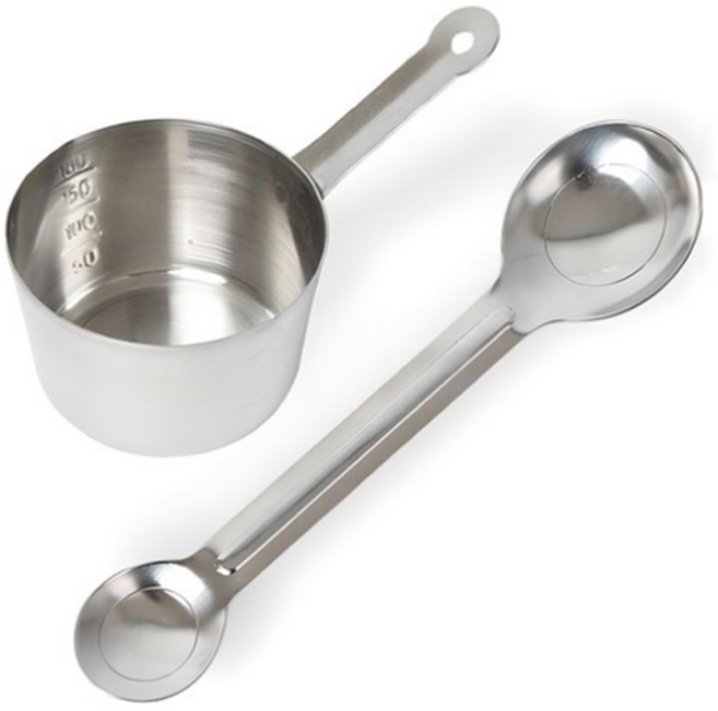 칼백화점 국산 스텐 계량컵 200ml + 눈금없는 양쪽 계량스푼, 1세트